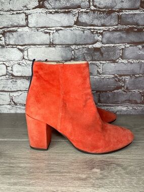 Boden Orange Suede Leather Side Zipper Heeled Ankle Boots Women Sz 39EU/8.5M US